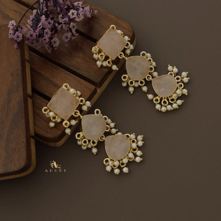 Hrishika 3 Step Raw Stone Pearl Earring
