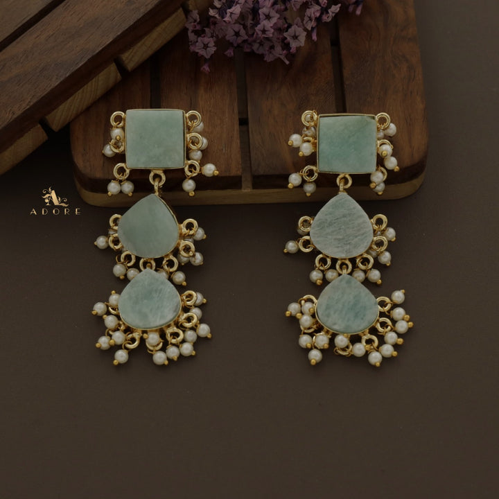 Hrishika 3 Step Raw Stone Pearl Earring