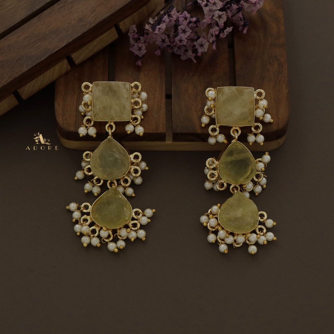 Hrishika 3 Step Raw Stone Pearl Earring