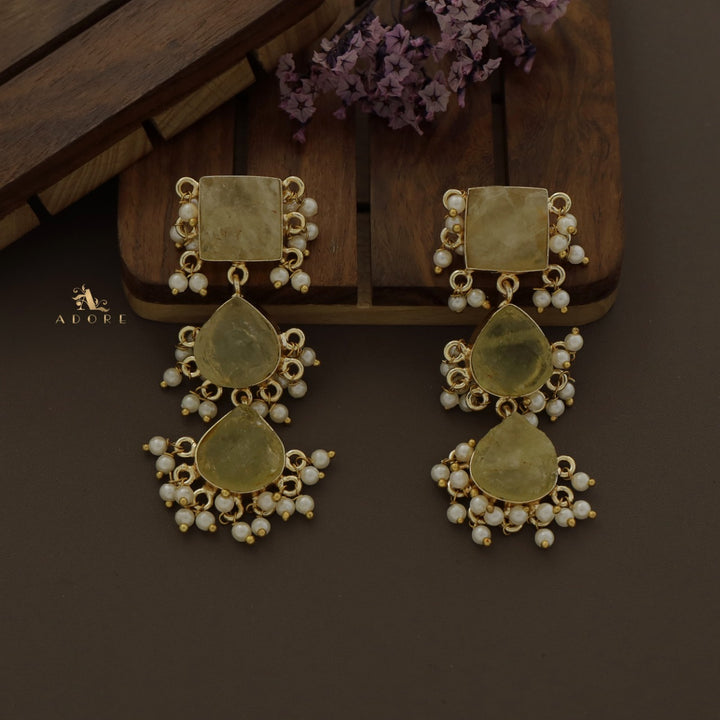 Hrishika 3 Step Raw Stone Pearl Earring