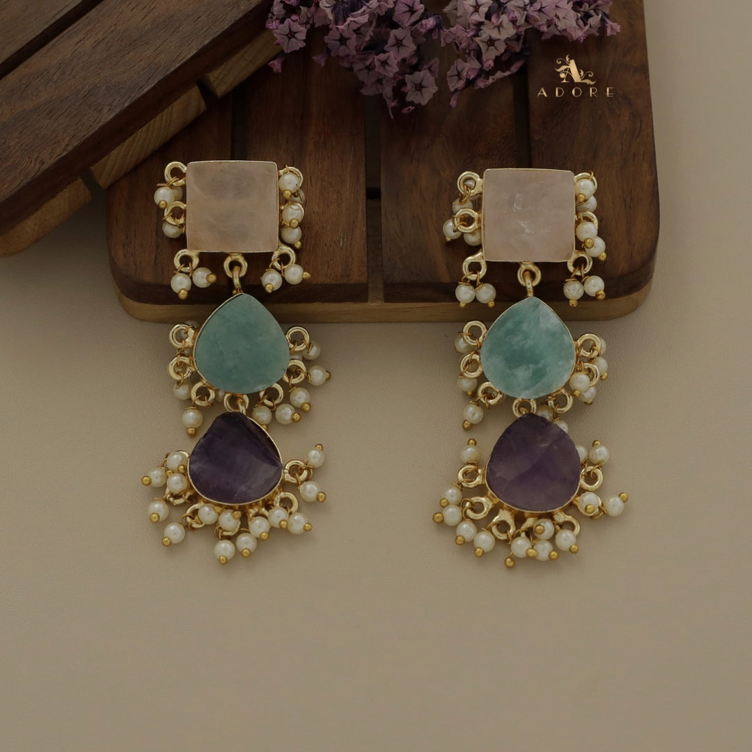 Hrishika 3 Step Raw Stone Pearl Earring