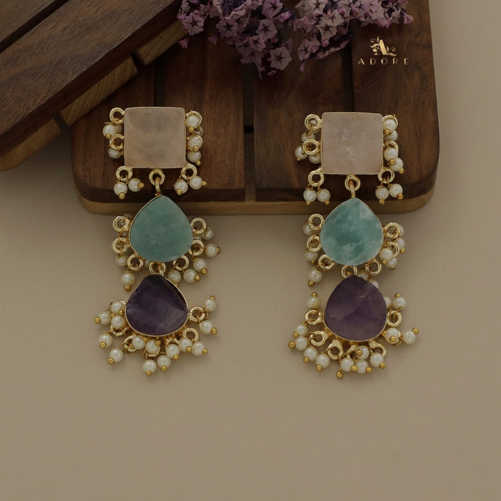Hrishika 3 Step Raw Stone Pearl Earring