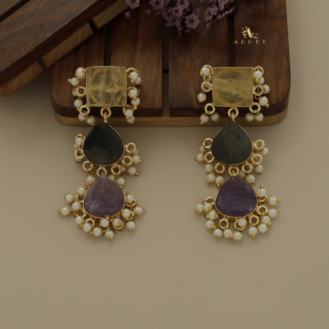 Hrishika 3 Step Raw Stone Pearl Earring