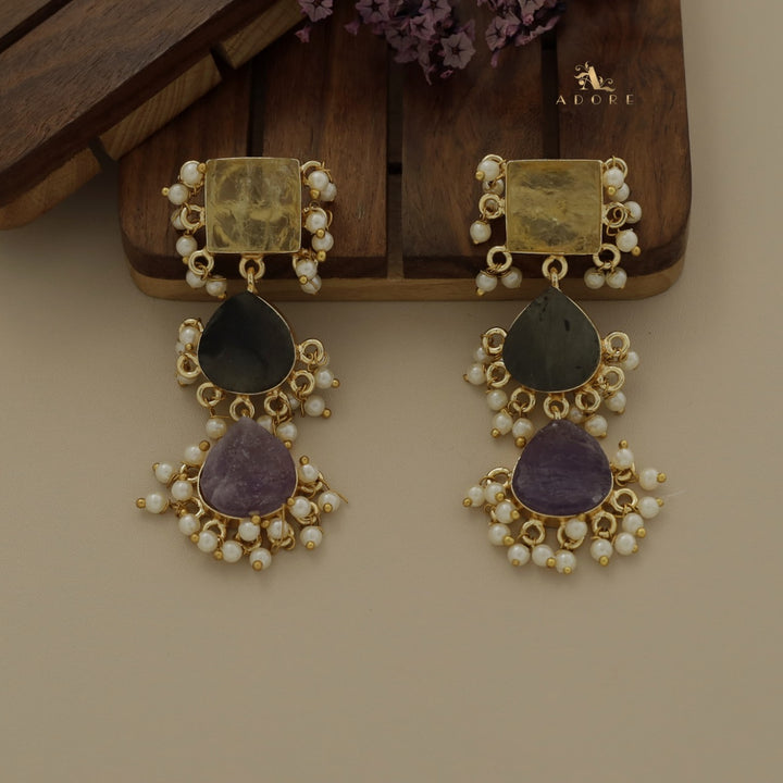 Hrishika 3 Step Raw Stone Pearl Earring