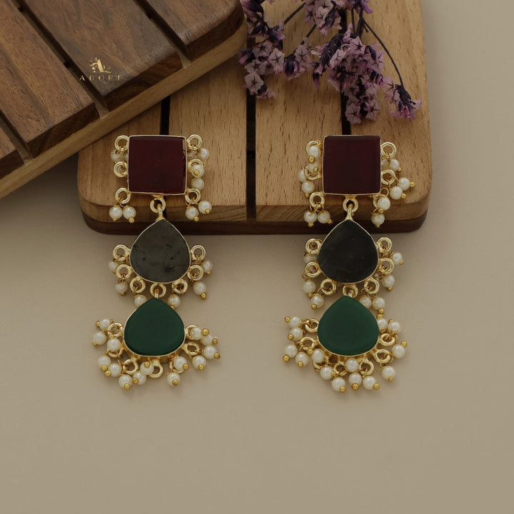 Hrishika 3 Step Raw Stone Pearl Earring