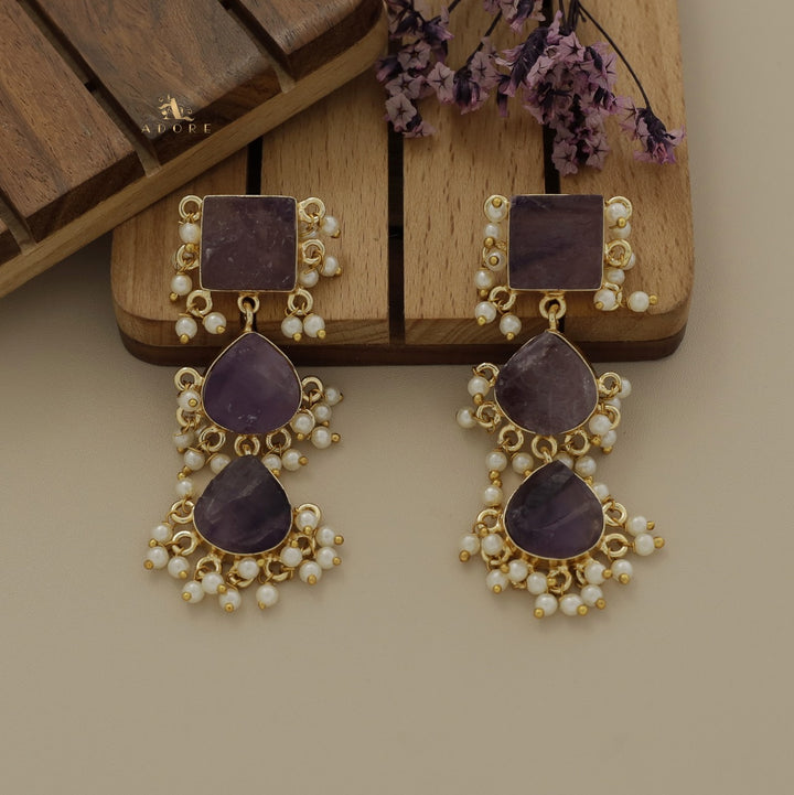 Hrishika 3 Step Raw Stone Pearl Earring
