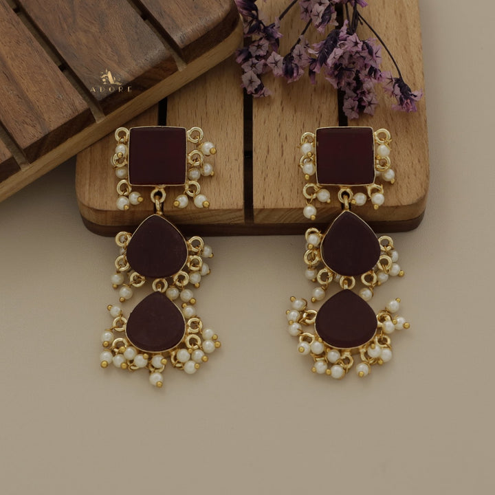 Hrishika 3 Step Raw Stone Pearl Earring
