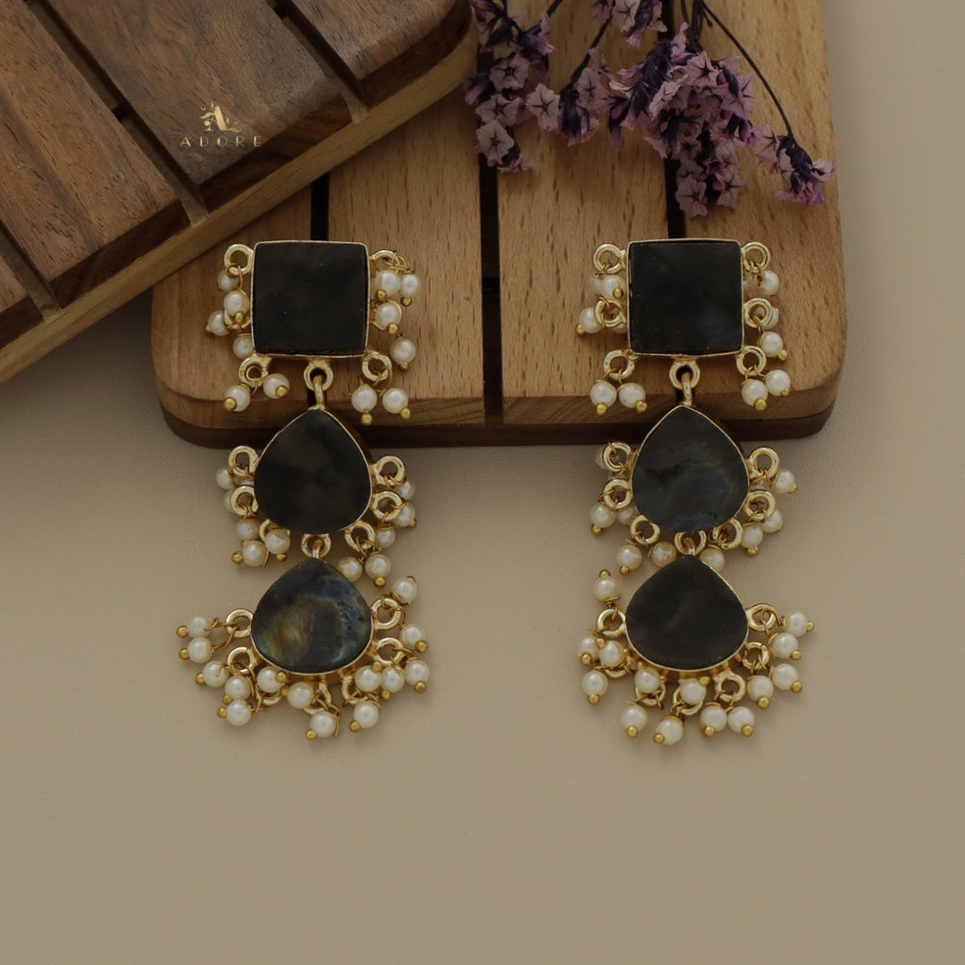 Hrishika 3 Step Raw Stone Pearl Earring