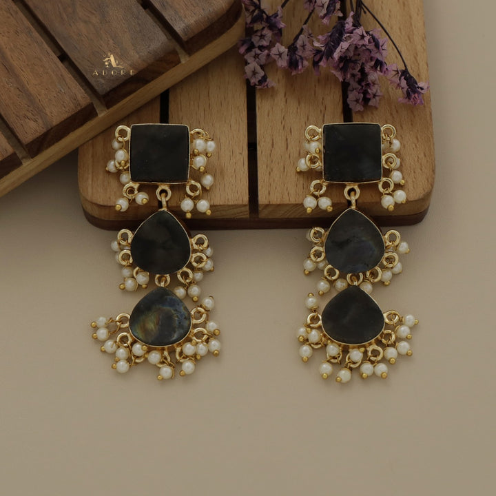 Hrishika 3 Step Raw Stone Pearl Earring