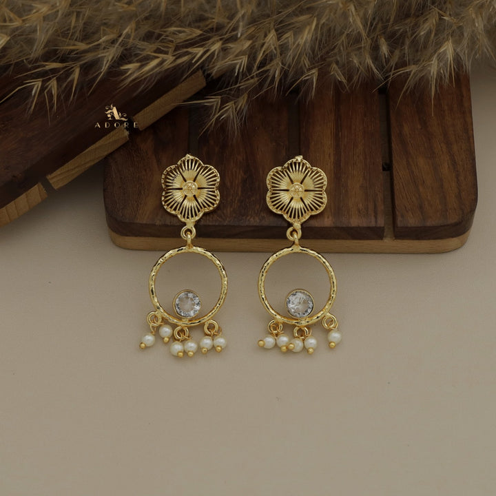 Zion Flower Textured Hoop Pearly Earring