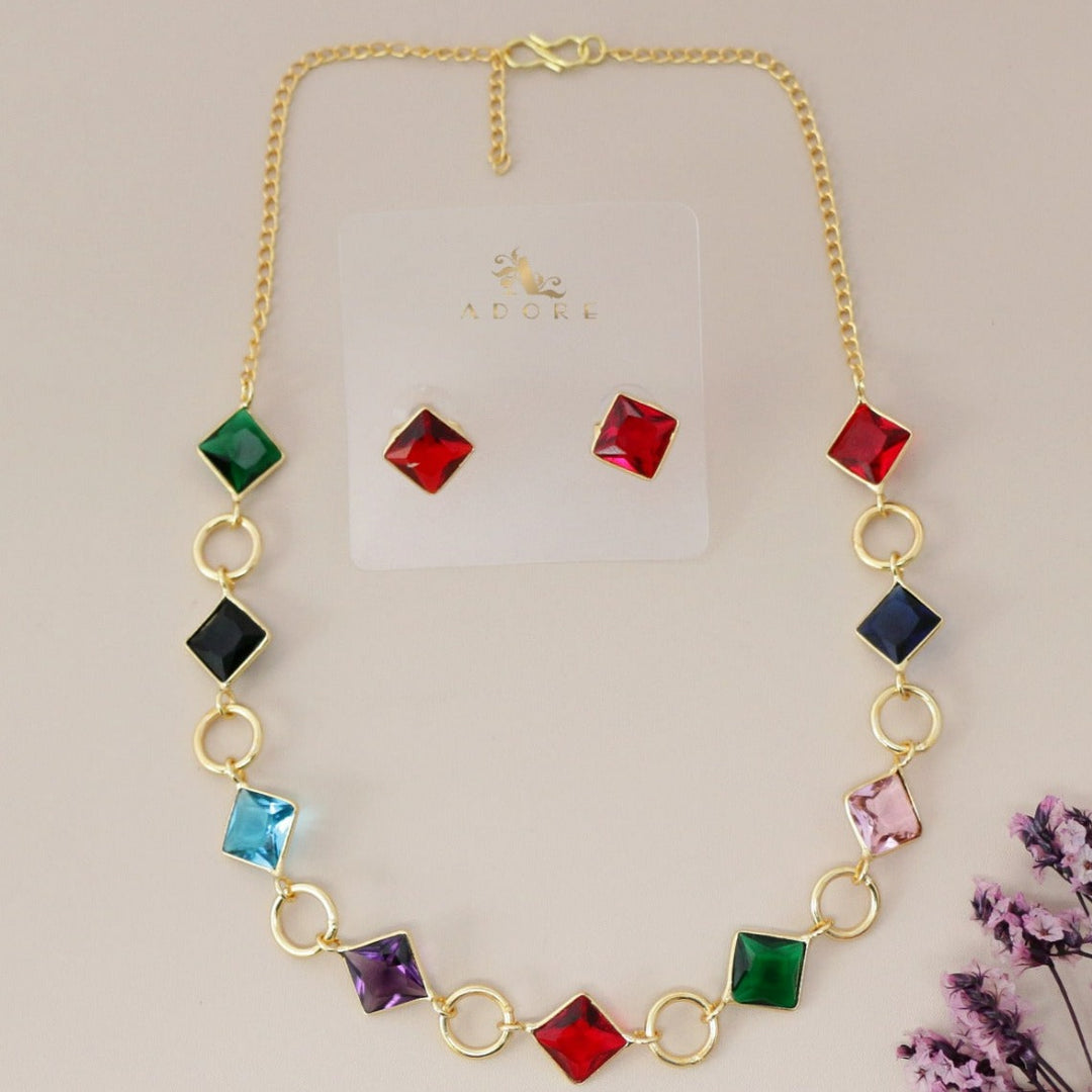 Multicolour Tressie Diamond Glossy Neckpiece With Stud