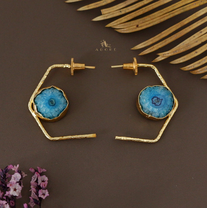 Solar Agate Semi Hexagon Earring