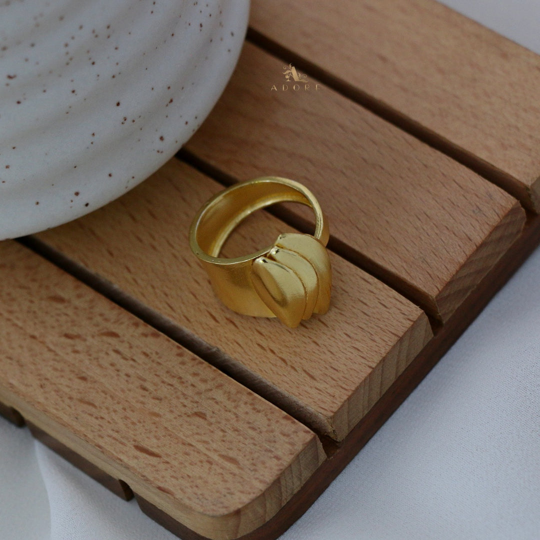 Golden Tri Fold Leaf Ring