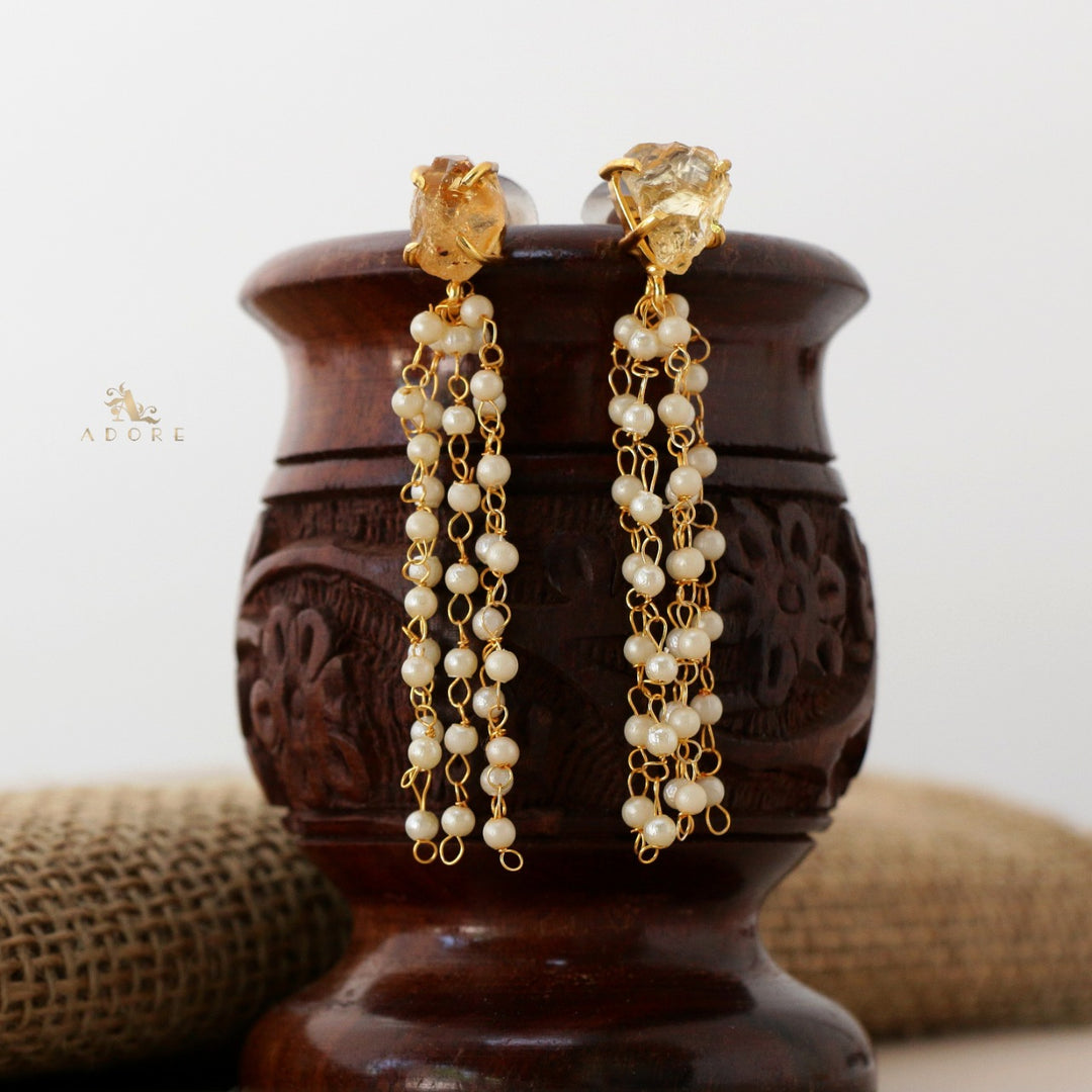 Raw Stone Tassel Pearl Earring