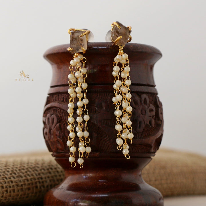 Raw Stone Tassel Pearl Earring