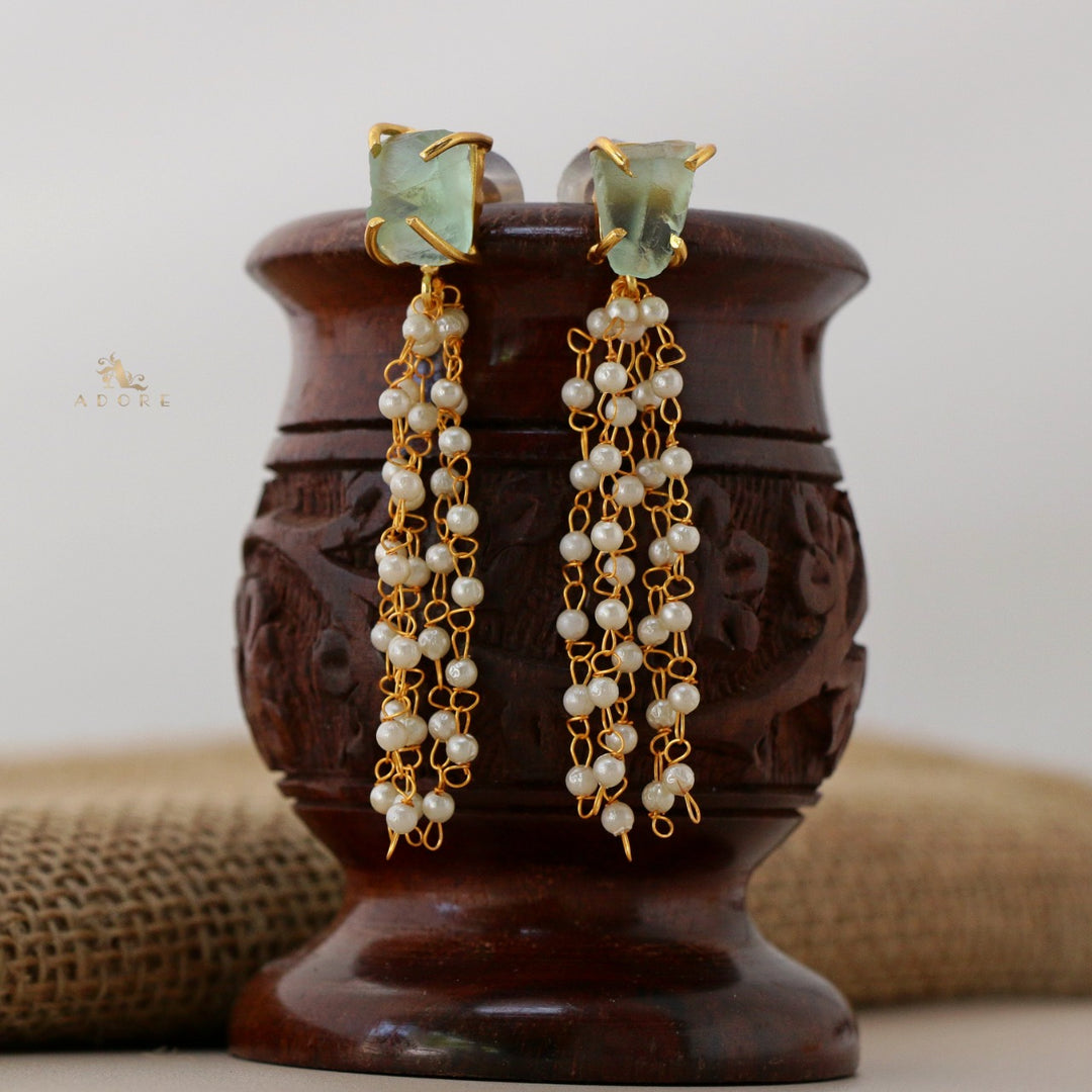 Raw Stone Tassel Pearl Earring