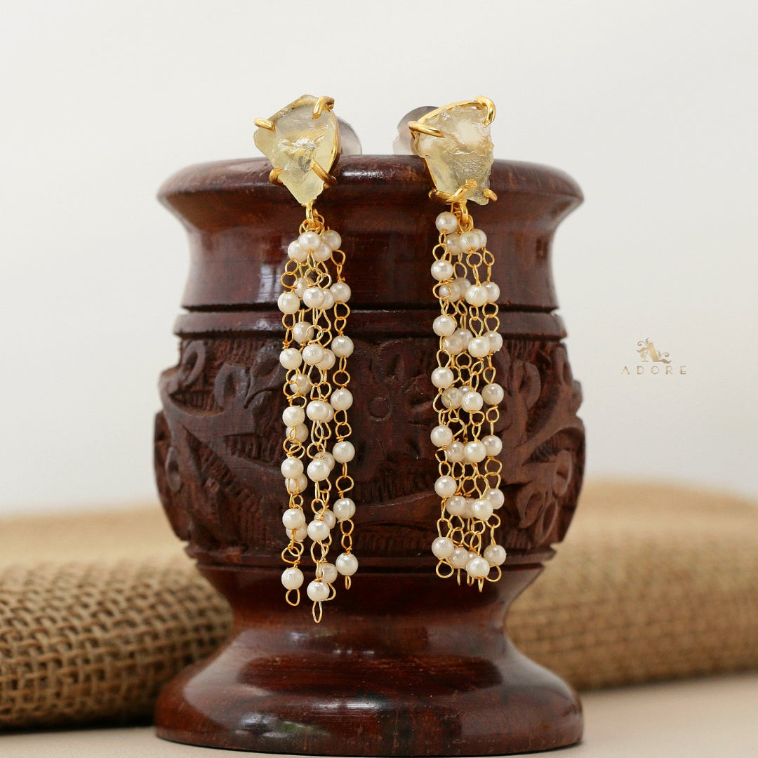 Raw Stone Tassel Pearl Earring