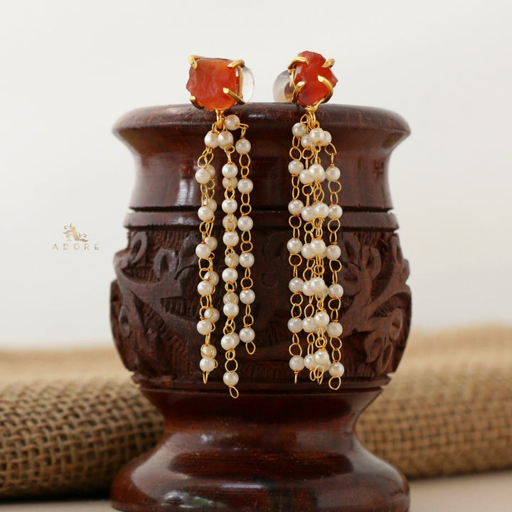 Raw Stone Tassel Pearl Earring