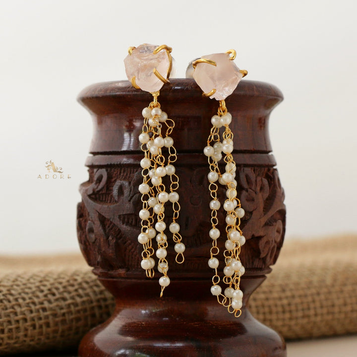 Raw Stone Tassel Pearl Earring