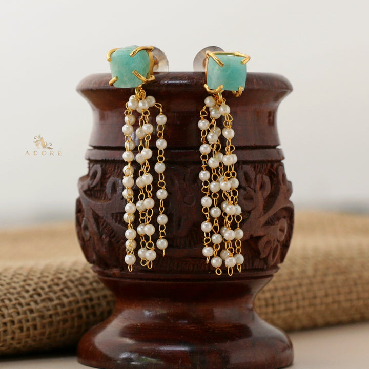 Raw Stone Tassel Pearl Earring