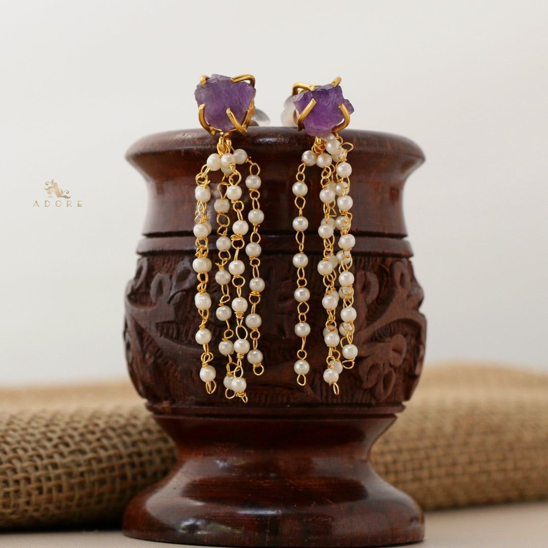 Raw Stone Tassel Pearl Earring