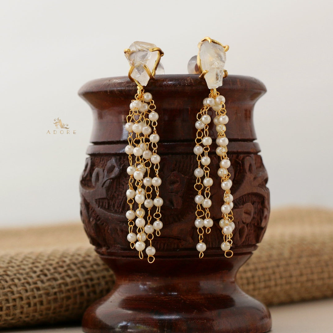 Raw Stone Tassel Pearl Earring