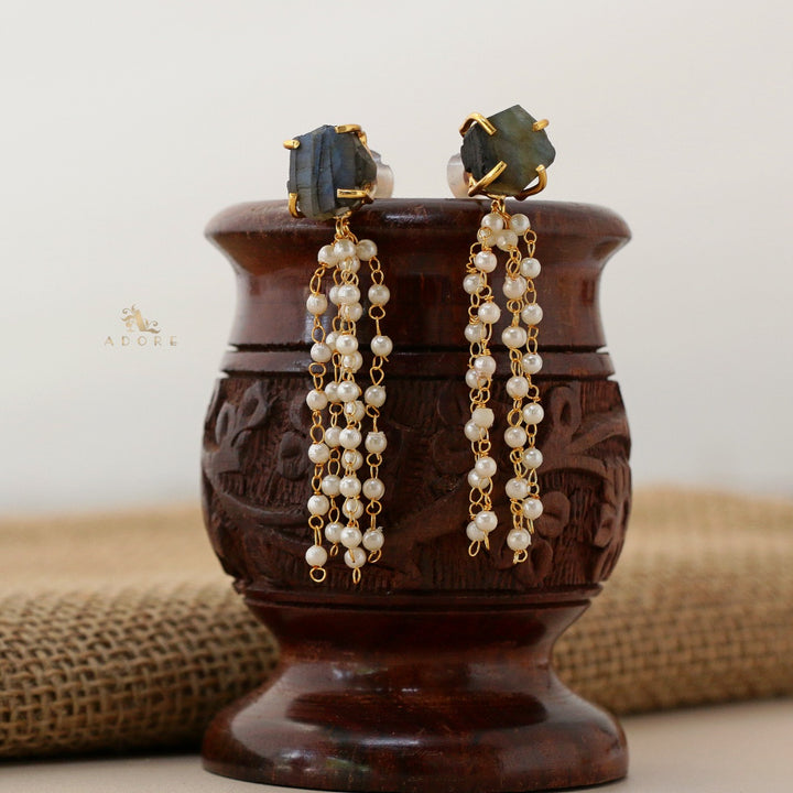 Raw Stone Tassel Pearl Earring