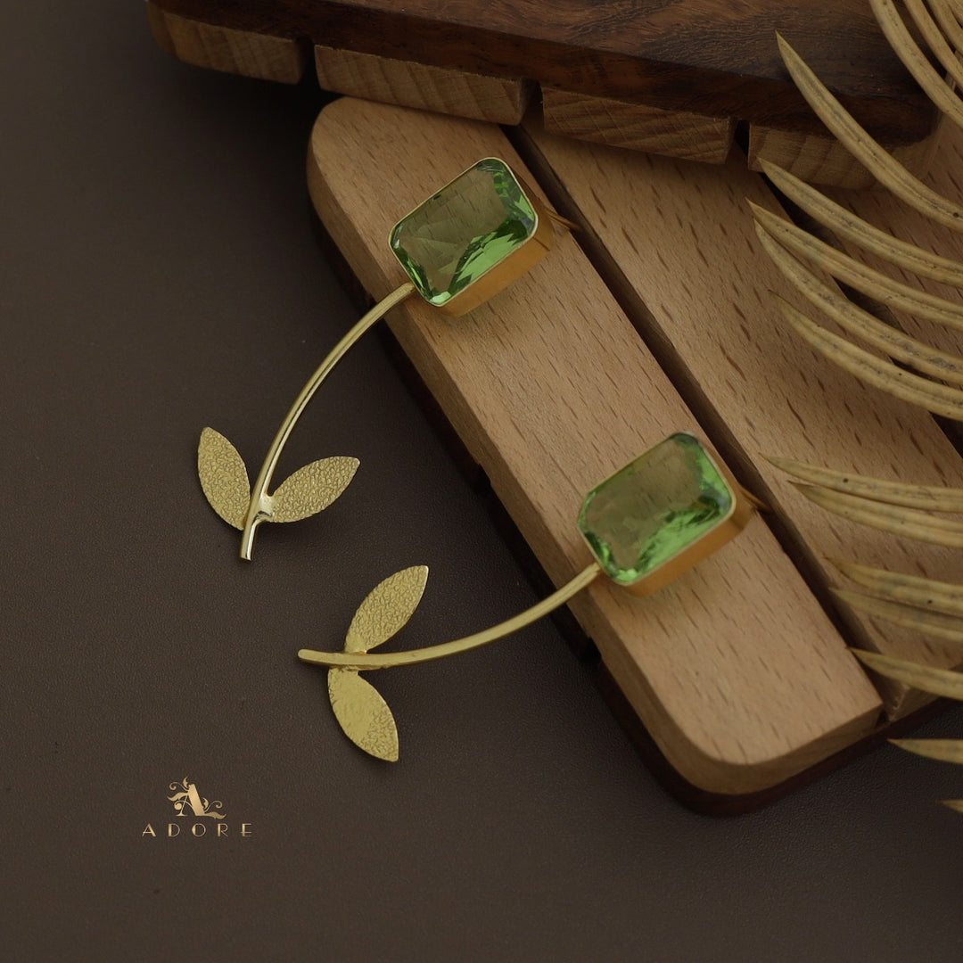 Melli Golden Leafy Stem Rectangle Glossy Earring
