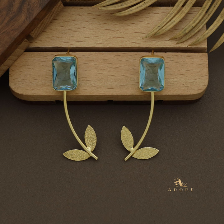 Melli Golden Leafy Stem Rectangle Glossy Earring