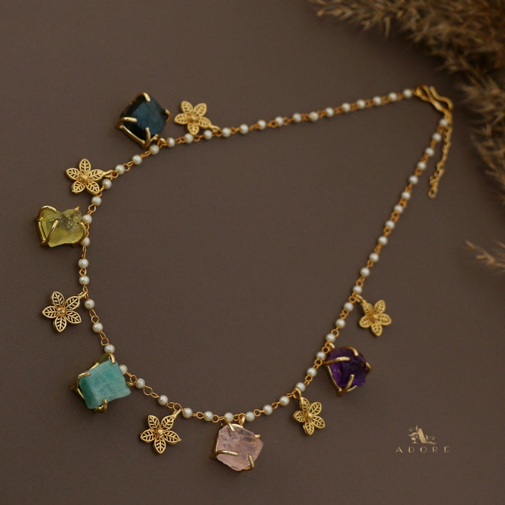 5 Raw Stone + Flower Carly Pearl Neckpiece