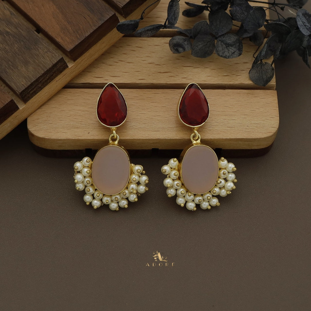 Glossy Drop + Oval Raw Stone Cluster Pearl Earring