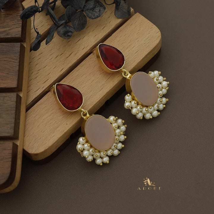 Glossy Drop + Oval Raw Stone Cluster Pearl Earring