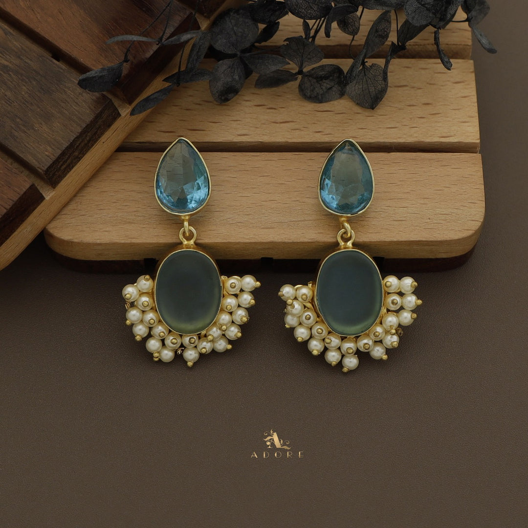 Glossy Drop + Oval Raw Stone Cluster Pearl Earring