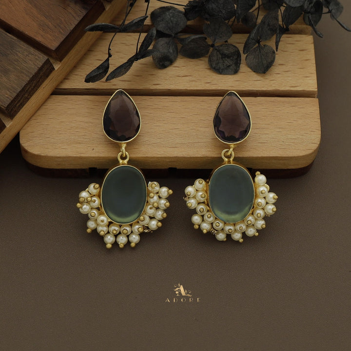 Glossy Drop + Oval Raw Stone Cluster Pearl Earring