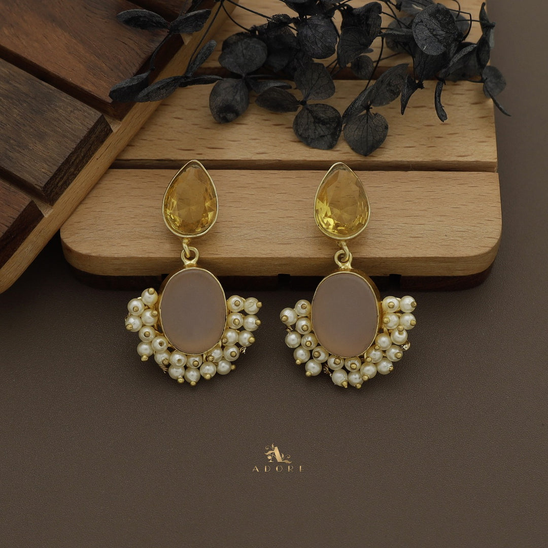 Glossy Drop + Oval Raw Stone Cluster Pearl Earring