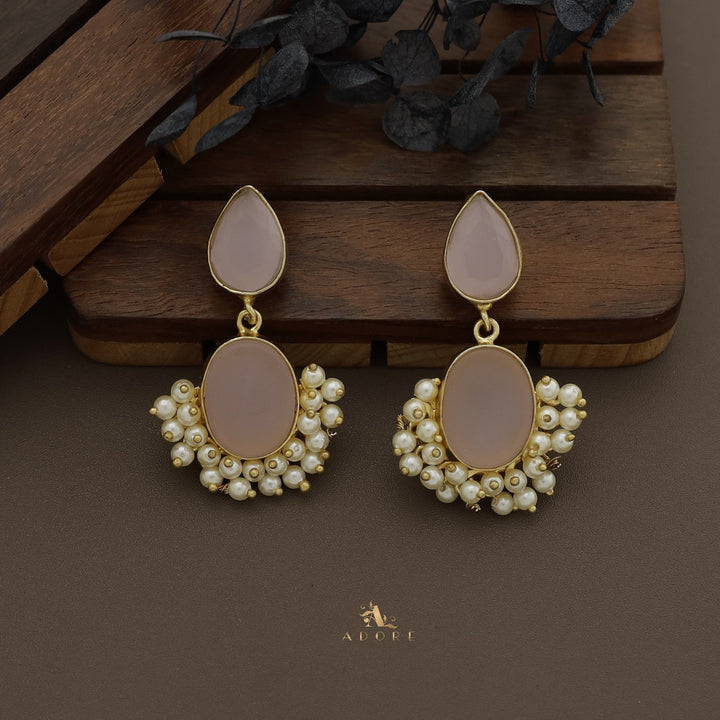 Glossy Drop + Oval Raw Stone Cluster Pearl Earring