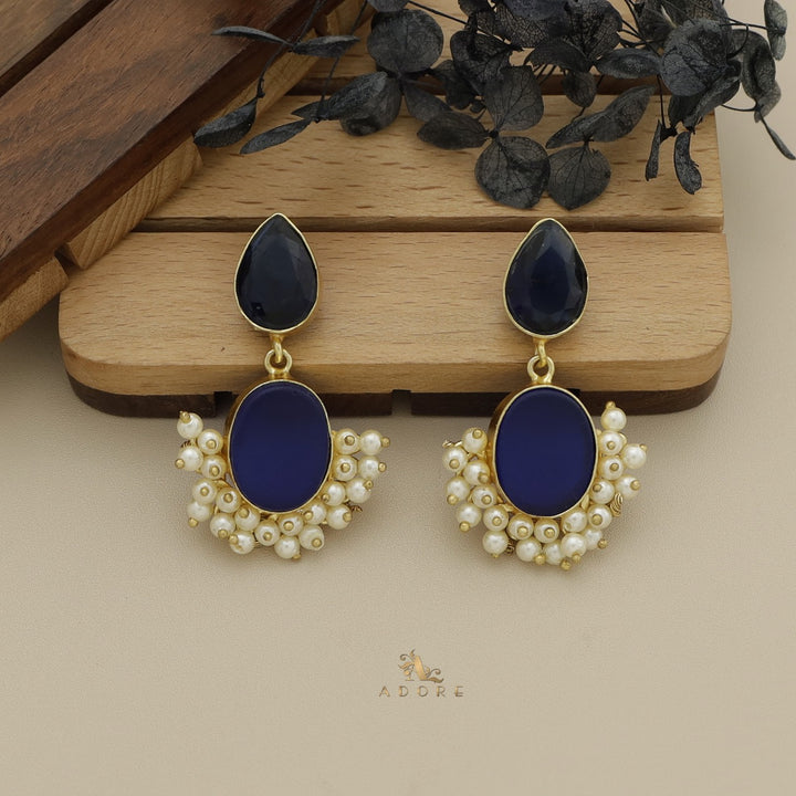 Glossy Drop + Oval Raw Stone Cluster Pearl Earring