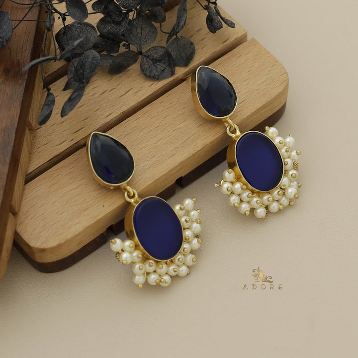 Glossy Drop + Oval Raw Stone Cluster Pearl Earring