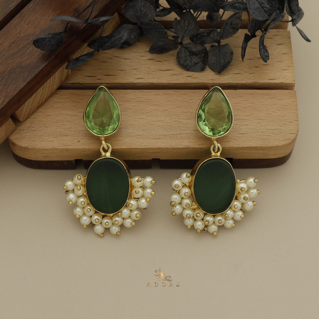 Glossy Drop + Oval Raw Stone Cluster Pearl Earring