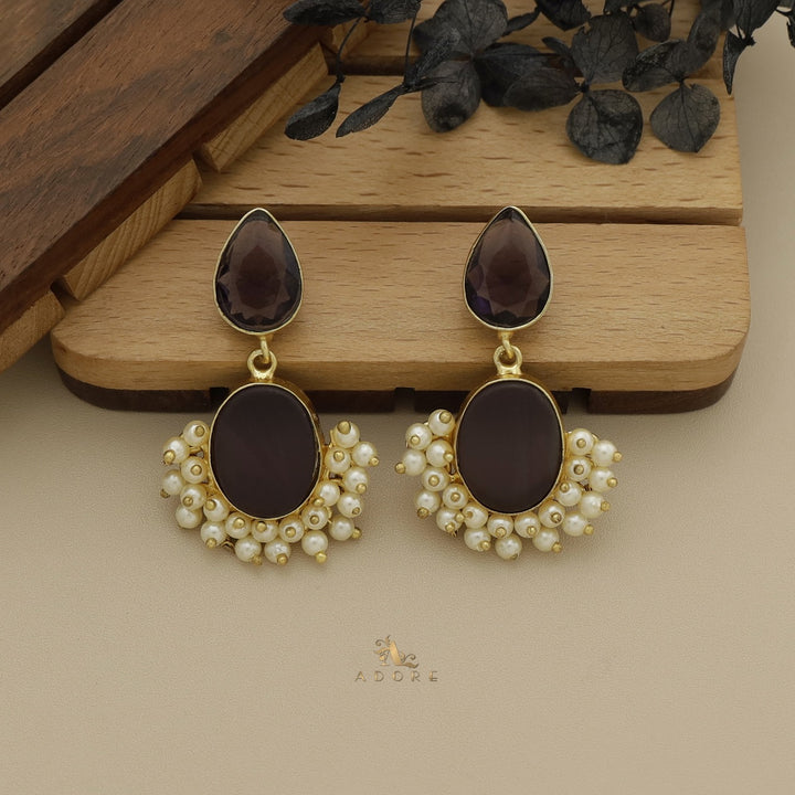 Glossy Drop + Oval Raw Stone Cluster Pearl Earring