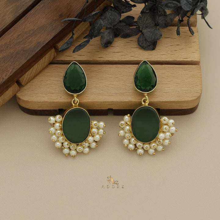 Glossy Drop + Oval Raw Stone Cluster Pearl Earring