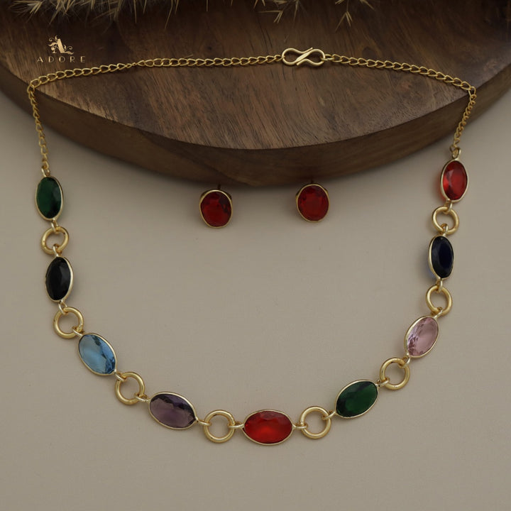 Golden Agneya Glossy Oval Round Neckpiece With Stud