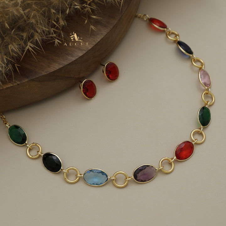 Golden Agneya Glossy Oval Round Neckpiece With Stud
