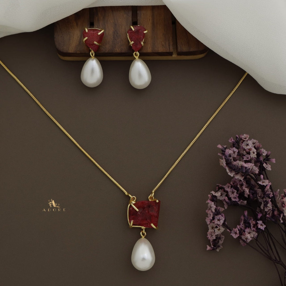 Jaime Dyed Stone Pearl Neckpiece With Earring
