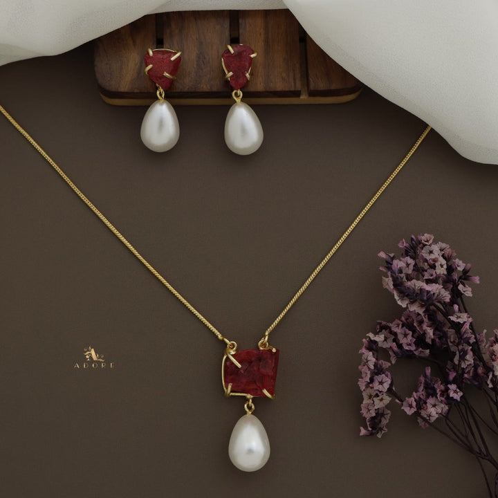 Jaime Dyed Stone Pearl Neckpiece With Earring