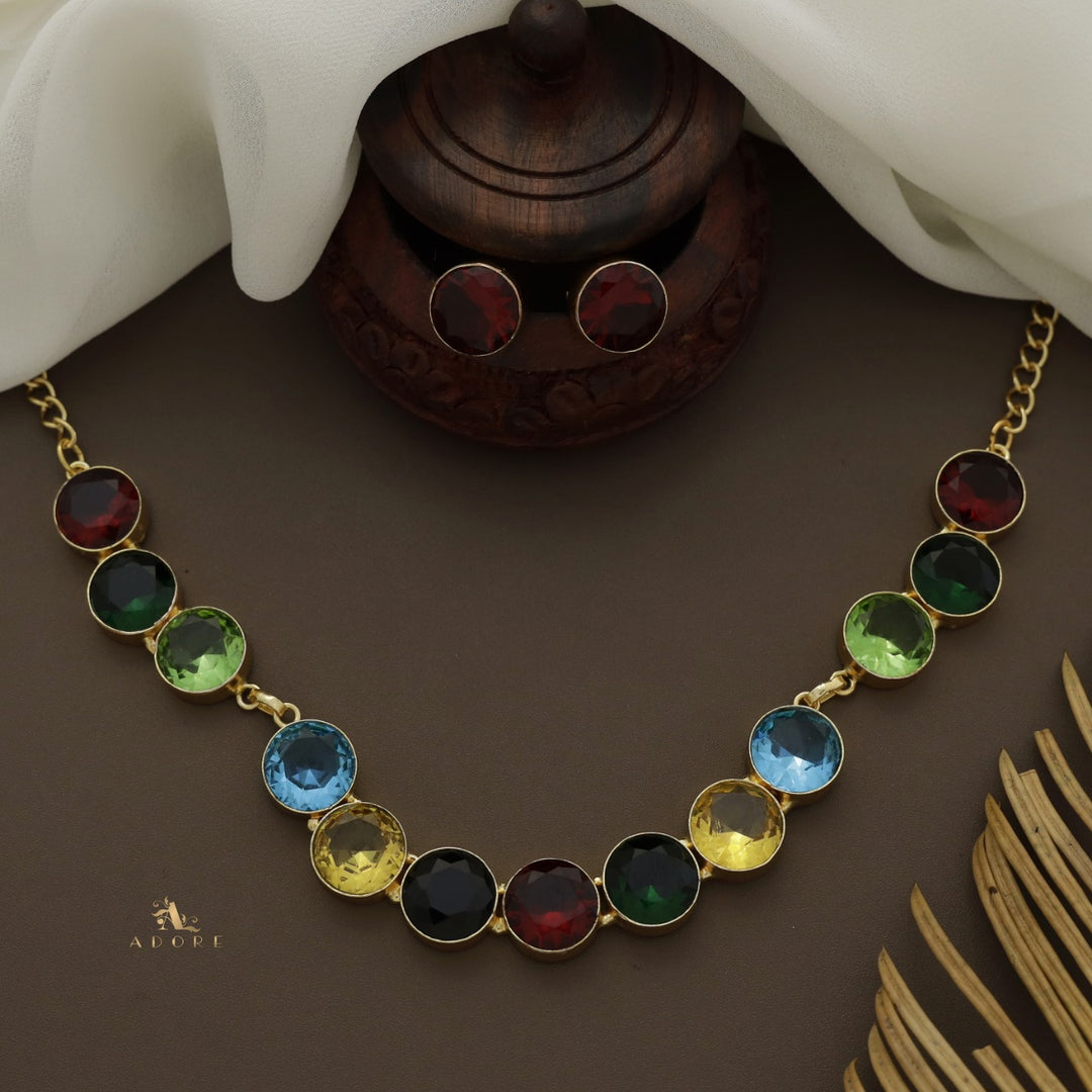 AAKANCHA GLOSSY MULTI COLOUR NECKPIECE WITH EARRING