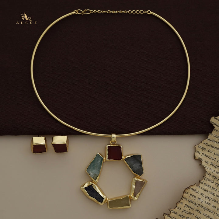 Raw Stone Golden Chakra Neck Cuff With Stud