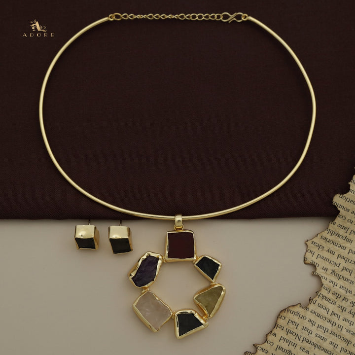 Raw Stone Golden Chakra Neck Cuff With Stud