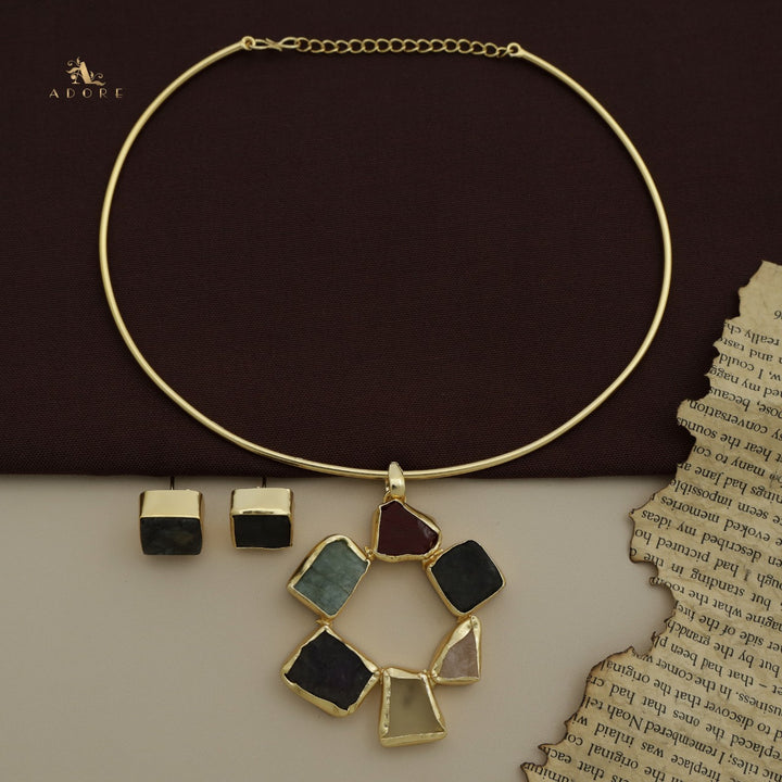 Raw Stone Golden Chakra Neck Cuff With Stud