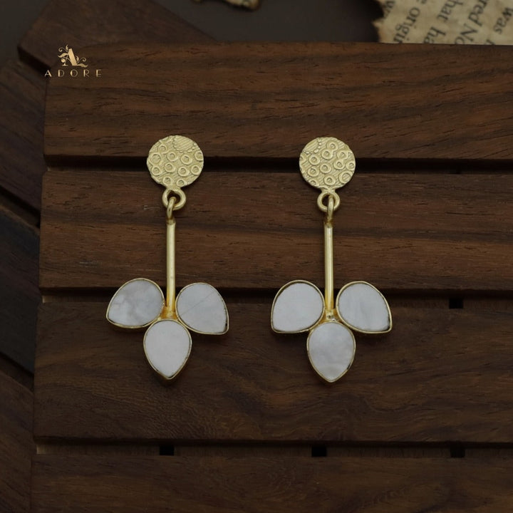Golden Bubble Round Stick MOP Leaf Earring